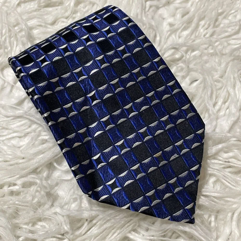 Geoffrey Beene Neck Tie Blue And Black Geometric